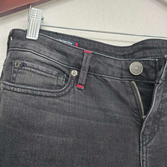 True Religion Halle Mid-Rise Skinny Jeans Skull Patch Black Rinse Wash Size 29 - Picture 4 of 15